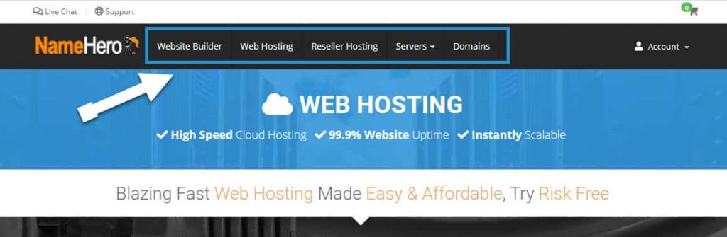 Choose NameHero Hosting Package