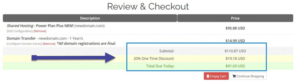 WebHostingPad Discount Applied
