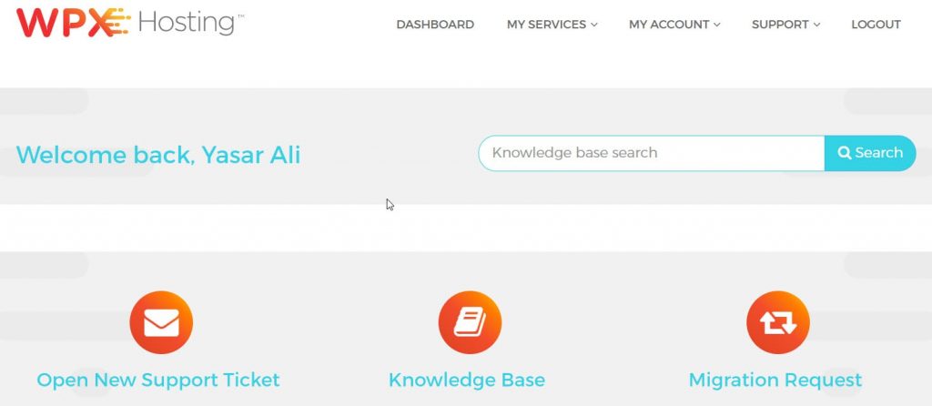 WPX Hosting User Interface