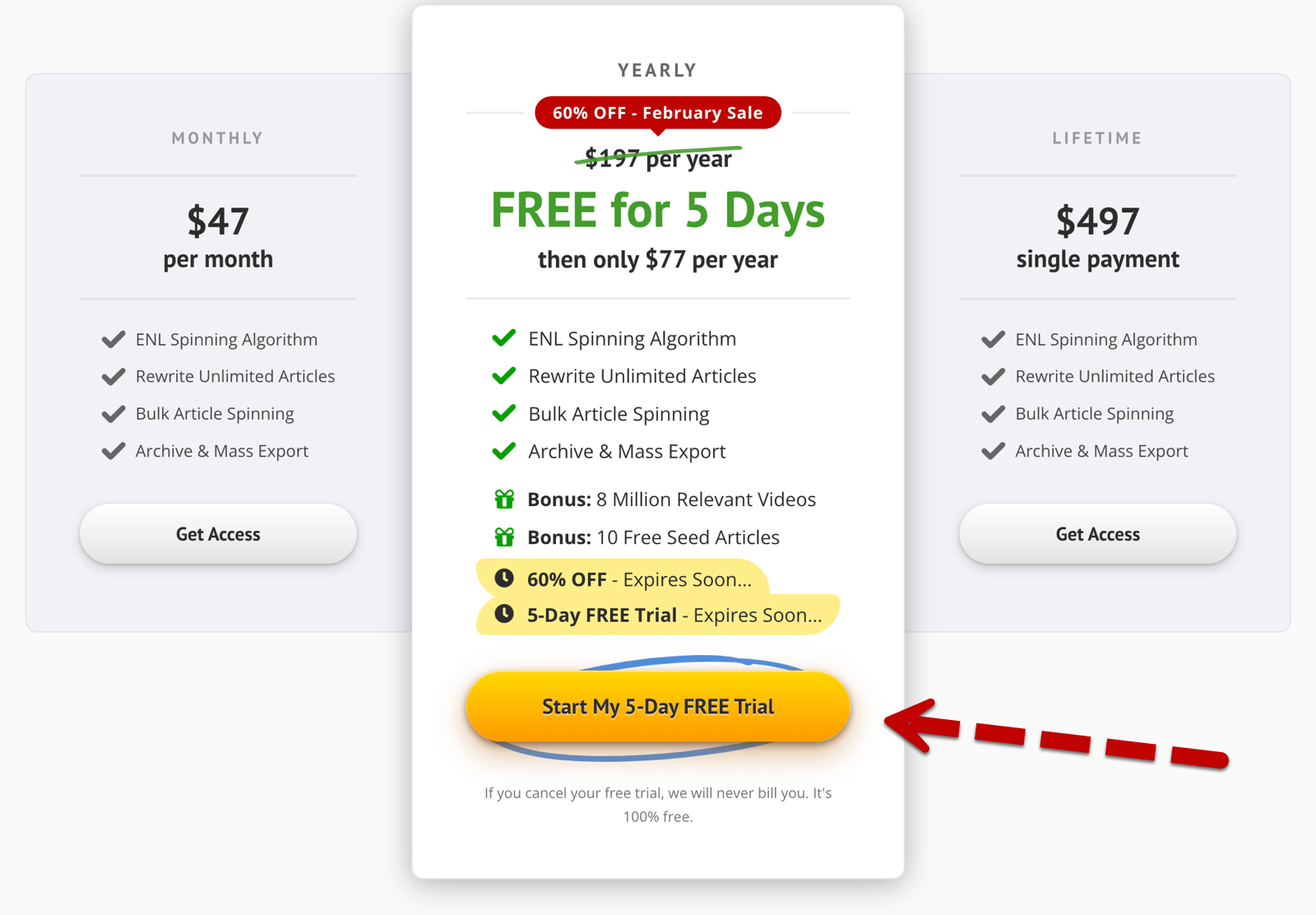 Spin Rewriter Pricing