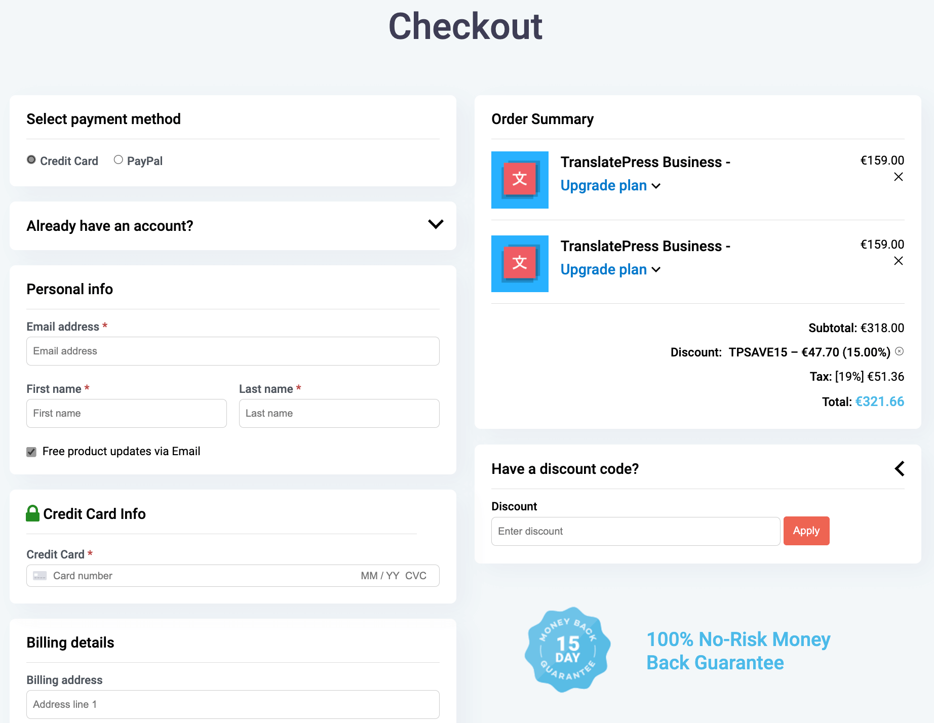 TranslatePress Checkout Page