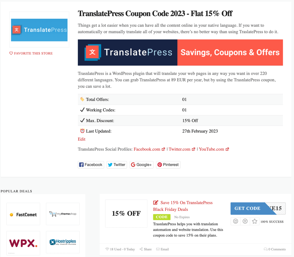 TranslatePress Coupons
