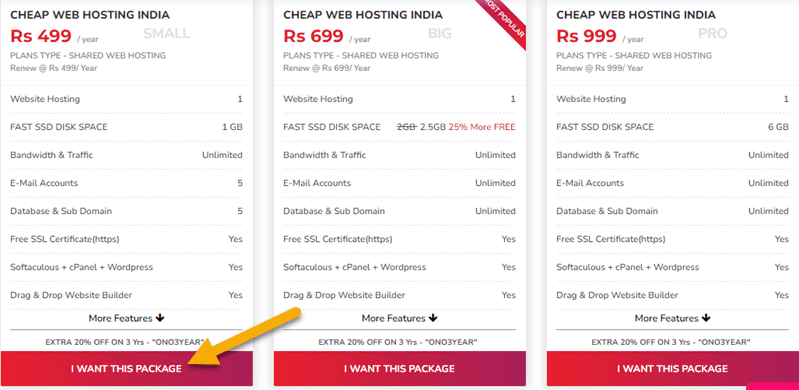 Choose OnoHosting Hosting Plan