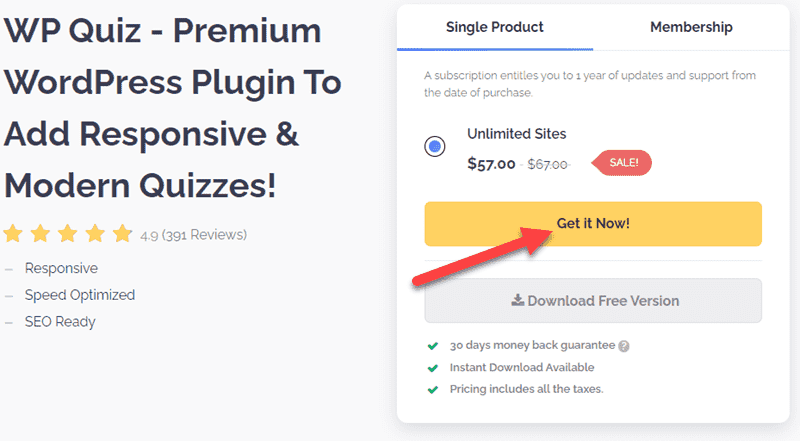WP Quiz Pro Plan