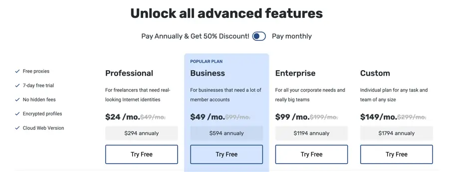 GoLogin Pricing Plans