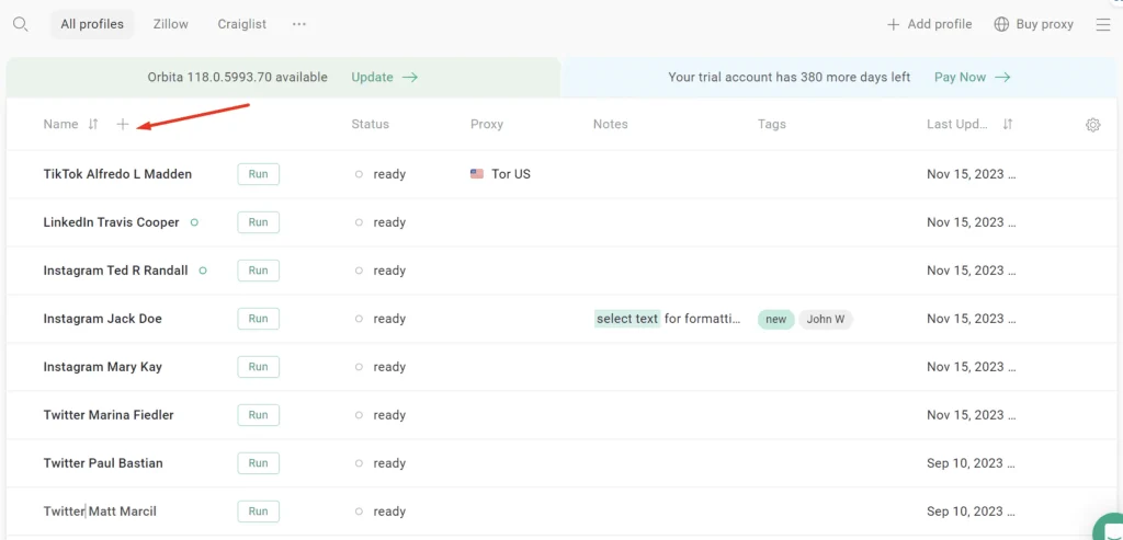 GoLogin Profile Settings