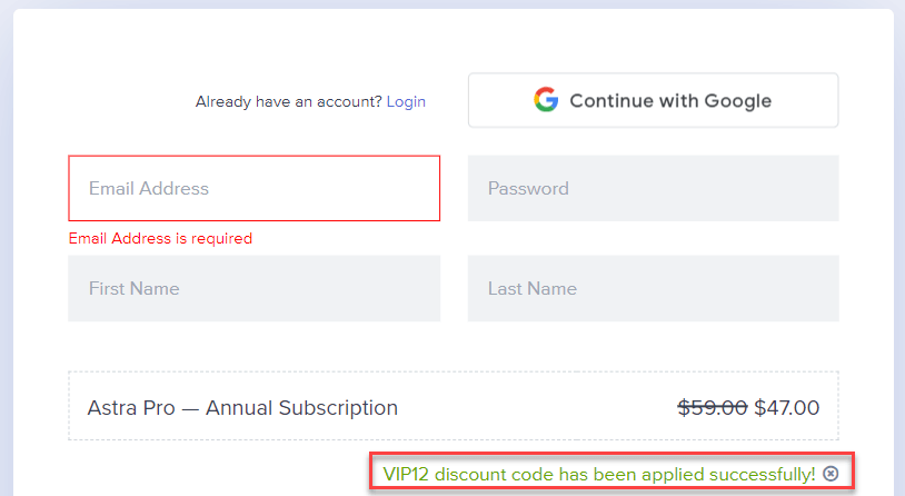 Astra Theme Coupon Applied