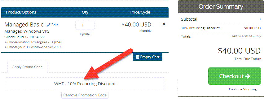 GreenCloudVPS Coupon Applied