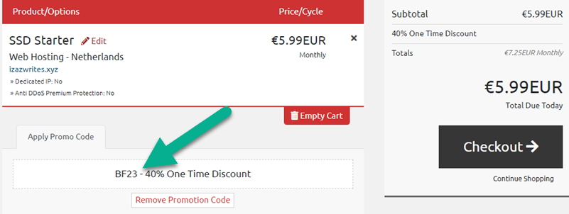 LyraHosting Coupon Applied