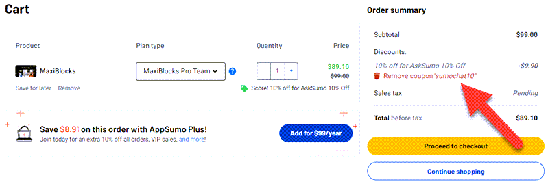 MaxiBlocks Discount Applied