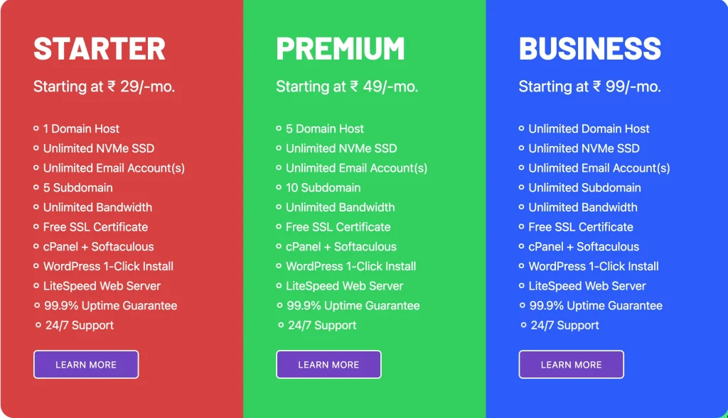 HostingN Pricing Plan