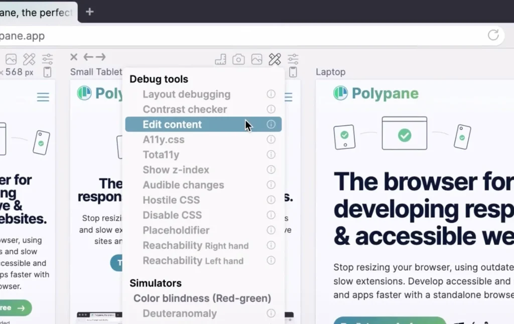 Polypane Debugging tools