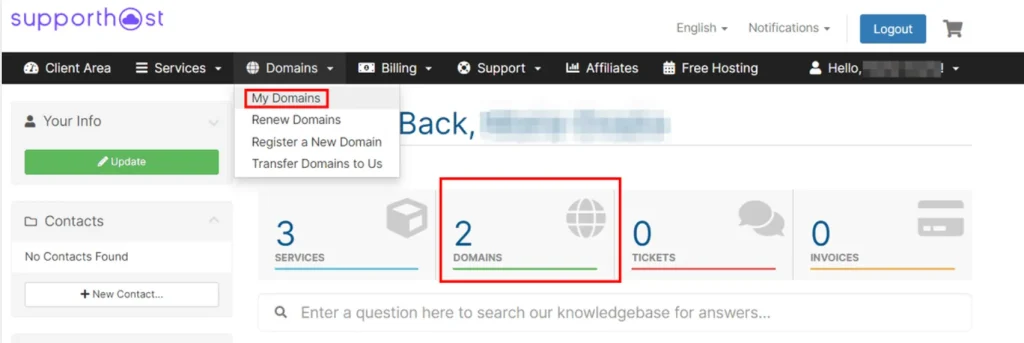Supporthost dashboard