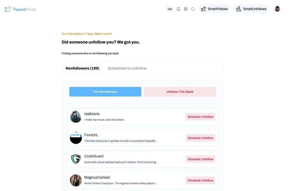 Tweetpeek Smartunfollow