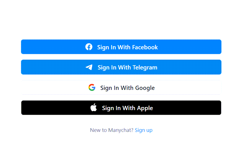 ManyChat Signup Options