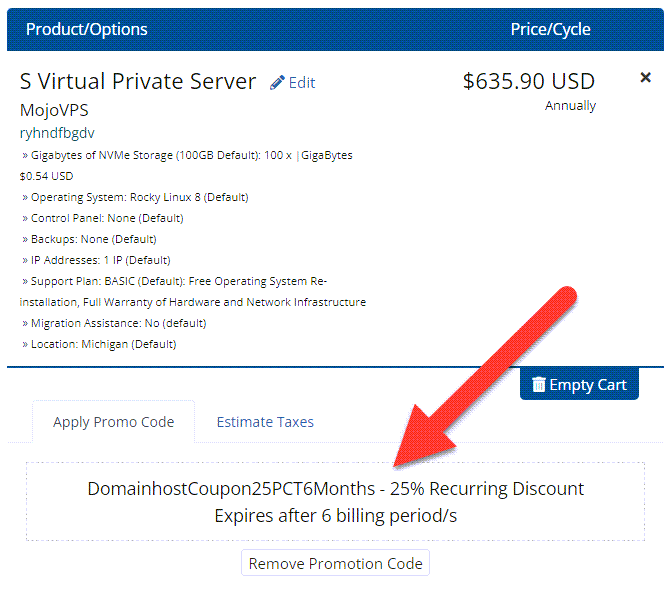 MojoHost Coupon Applied