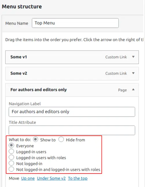 User Role Editor Menu