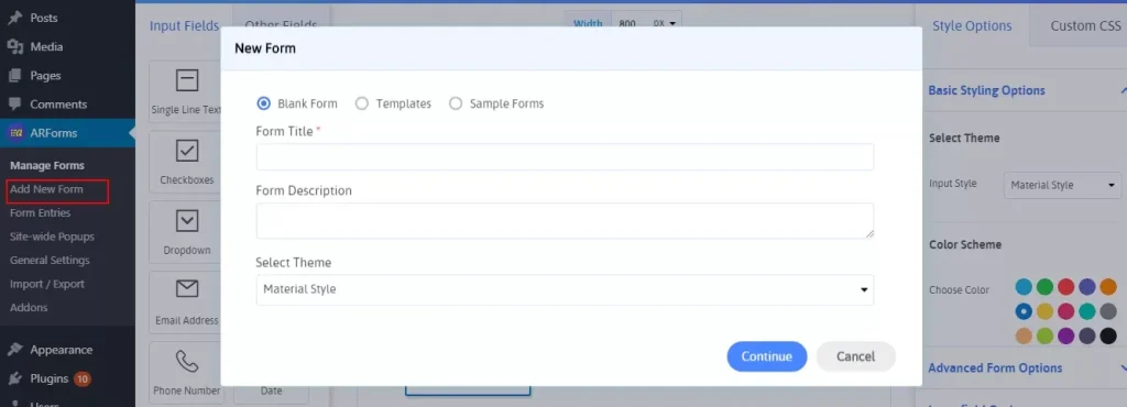 ARForms User Interface