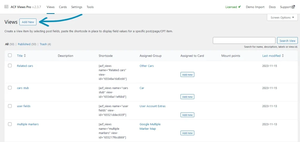 Add a new view by clicking Add New