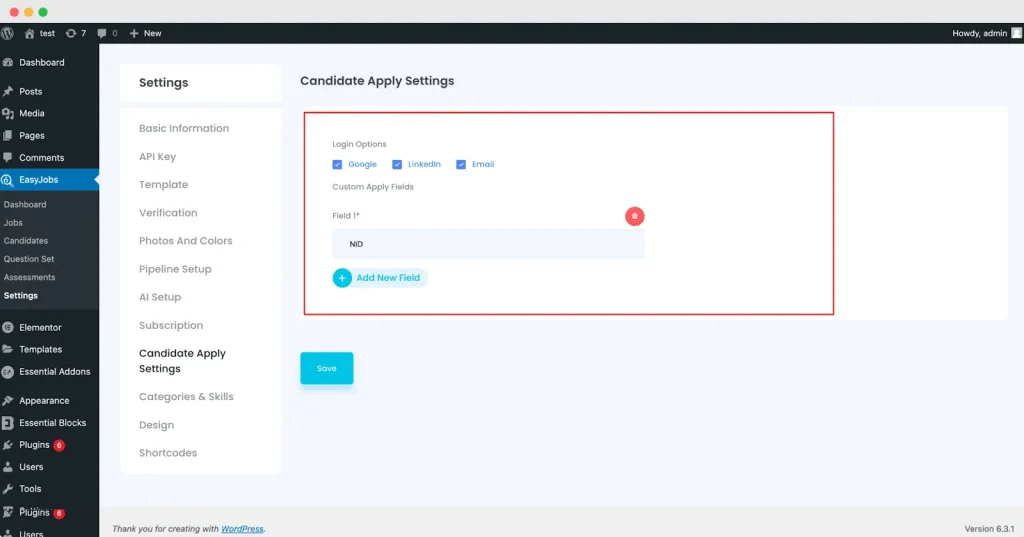 Candidate Apply Settings
