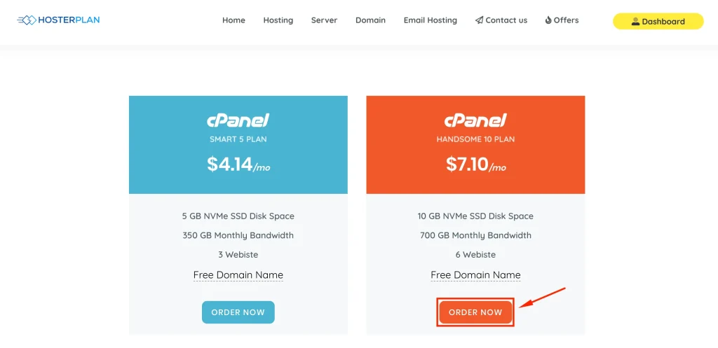 Choose hostperlan hosting plan