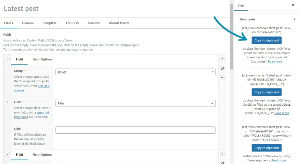 Copy your View's shortcode