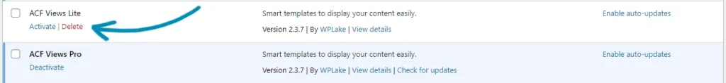 Delete ACF View Lite