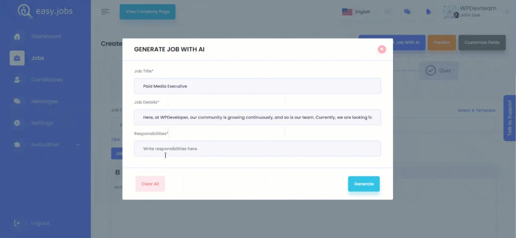 Generate job with AI
