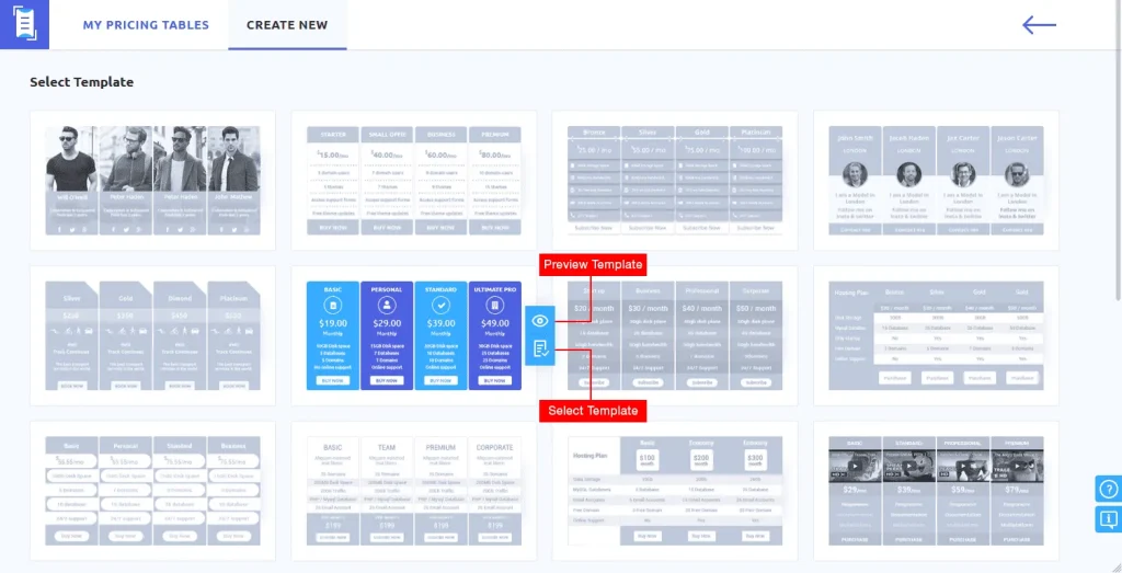 Select Pricing Table