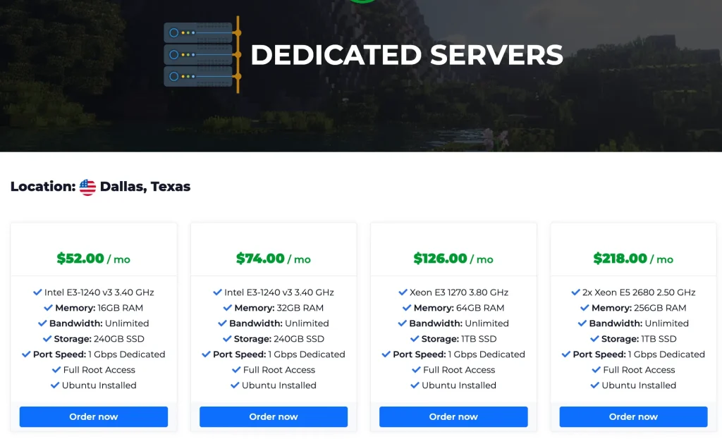The Minecraft hosting - dedicated servers