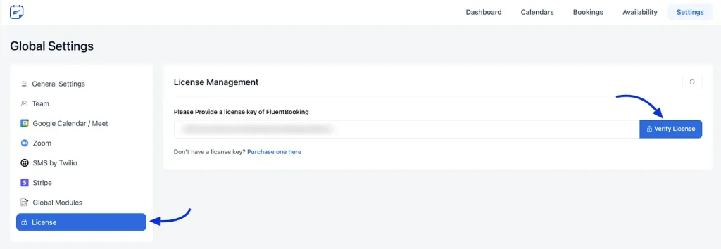 activate FluentBooking license