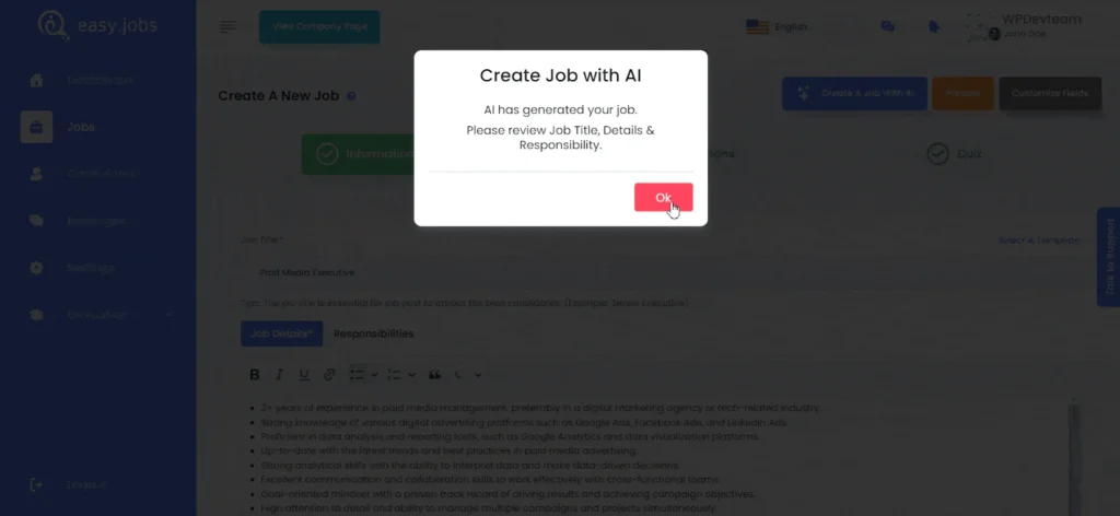 create job with AI