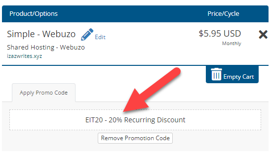 Energized Web Hosting Coupon Applied