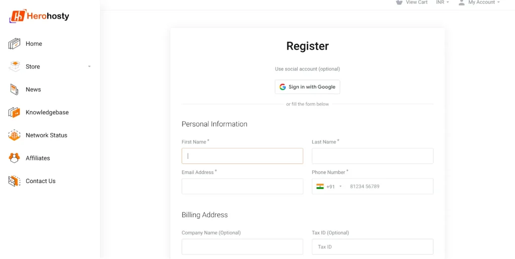 fill in personal details