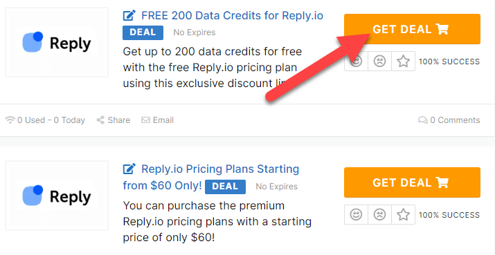 Reply Discount codes