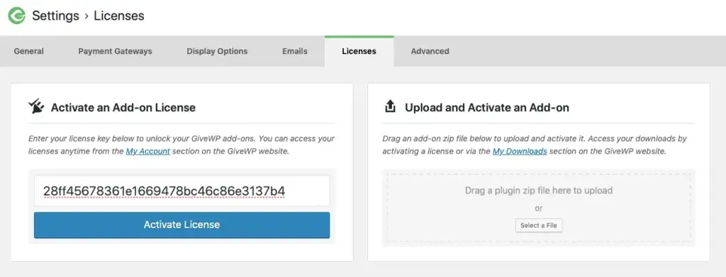 license key GiveWP