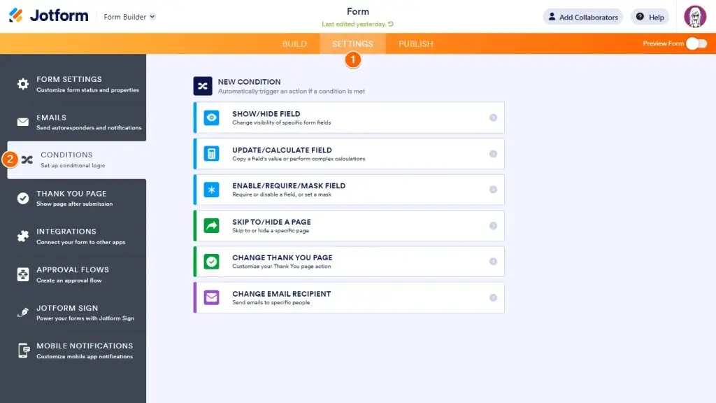Jotform Conditional Logic 