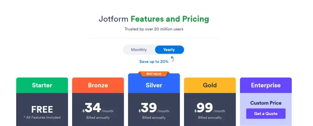 Jotform pricing