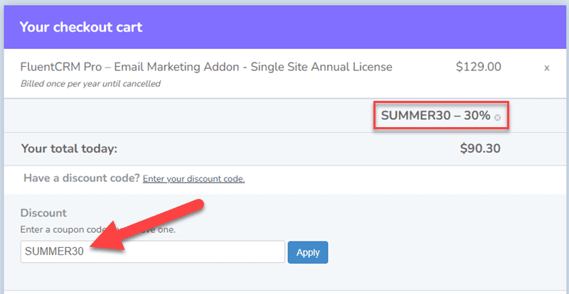 FluentCRM Coupon Applied